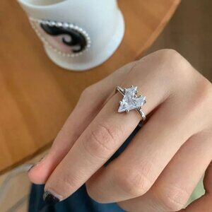Silver Heart Ring CZ Diamond Heart Ring Square Ring Unique Silver Ring